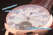 Patek Philippe Tourbillon Automatic Rose Gold Case with White Dial and Brown Leather Strap