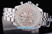 Breitling for Bentley Motors T Working Chronograph Quartz Silver Case with White Dial and SS Band