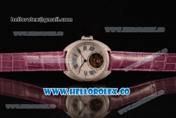 Cartier Cle de Cartier Flying Tourbillon Swiss Tourbillon Manual Steel Case with White Dial and Purple Leather Strap (ZF)