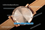 Cartier Rotonde De Miyota Quartz Rose Gold Case with White Dial Roman Numeral Markers and Brown Leather Strap