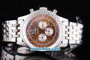 Breitling Navitimer Chronograph Quartz Movement Silver Case with Brown Dial and SS Strap-Stick Markers