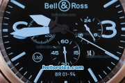 Bell & Ross BR 01-94 Working Chronograph Quartz Movement With Black Carbon Dial,Blue Marking and Rose Gold Case