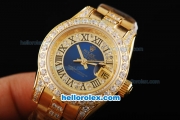 Rolex Datejust Automatic with Rose Gold Case and diamond -Blue Dial-Lady Size