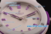 Hublot Classic Fusion Japanese Miyota OS2035 Quartz Ceramic Case with Purple Rubber Strap and White Dial Stick Markers