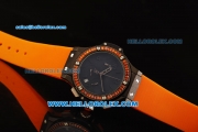 Hublot Big Bang Chronograph Swiss Quartz Movement PVD Case with Orange Diamond Bezel and Orange Rubber Strap-Lady Model