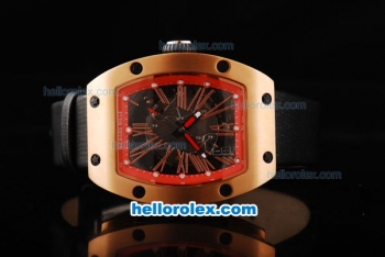 Richard Mille RM 005 Automatic Movement Rose Gold Case with Red Border and Rome Numeral Marker-Black Leather Strap