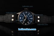 IWC Big Pilot Swiss Valjoux 7750 Automatic Movement PVD Case with Black Dial-White Numeral Markers and Black Leather Strap