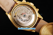 Rolex Daytona Swiss Valjoux 7750 Automatic Movement Gold Case with Blue Dial-Gold Numeral Markers and Brown Leather Strap