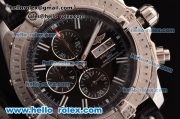 Breitling Chronomat Evolution Chrono Miyota OS10 Quartz Steel Case with Black Dial and Black Leather Strap