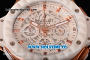 Hublot Big Bang Aero Bang Chrono Miyota Quartz Rose Gold Case with White Skeleton Dial Stick Markers and White Ceramic Bezel