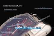 Franck Muller Conquistador Grand Prix Asia Automatic Steel Case with Black Dial Red Markers and Black Leather Bracelet