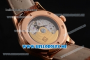 Patek Philippe Calatrava Miyota 9015 Automatic Rose Gold Case with White Dial Brown Leather Strap and Roman Numeral Markers