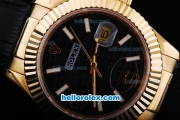 Rolex Datejust Automatic Gold Case with Black Dial-Black Leather Strap