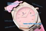 Audemars Piguet Royal Oak Lady Japanese Miyota OS2035 Quartz Steel Case with Diamond Markers White Dial and Pink Rubber Strap