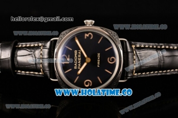 Panerai PAM 604 Radiomir Firenze 3 Days Asia 6497 Manual Winding Steel Case with Black Dial and Stick/Arabic Numeral Markers - Black Leather Strap