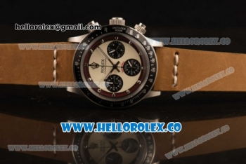 Rolex Daytona Vintage Edition Chrono Miyota OS20 Quartz Steel Case with White Dial and Brown Leather Strap