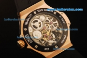 Hublot Big Bang Skeleton Swiss Tourbillon Manual Winding Movement Rose Gold Case with Black Rubber Strap