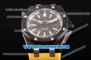Audemars Piguet Royal Oak Offshore Diver Clone AP Calibre 3120 Automatic PVD Case with Black Dial Yellow Rubber Strap and White Stick Markers (EF)