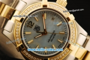 Tag Heuer Aquaracer Swiss ETA Quartz Movement Gold/Diamond Bezel with Grey MOP Dial and Stick Markers