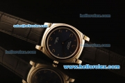 Rolex Cellini Swiss Quartz Steel Case with Dark Blue Dial and Black Leather Strap-Numeral Markers