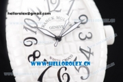 Franck Muller Black Croco Asia Automatic Ceramic Case with White Dial and Arabic Numeral Markers White Leather Strap