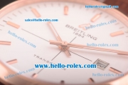 Breitling Transocean Asia 2892 Automatic Rose Gold Case with White Dial and Brown Leather Strap