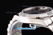 Rolex Day Date II Oyster Perpetual Automatic Movement Silver Case with Black Dial and White Number Markers