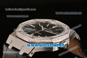 Audemars Piguet Royal Oak 41MM Asia Automatic Steel Case with Black Grids Dial Diamonds Bezel and Stick Markers