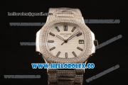 Patek Philippe Nautilus Miyota 9015 Automatic Diamonds/Steel Case with White Dial and Stick Markers (AAAF)