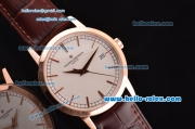 Vacheron Constantin Patrimony Swiss ETA 2836 Automatic Rose Gold Case with Stick Markers White Dial and Brown Leather Strap