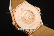 Omega Constellation Swiss ETA Quartz Rose Gold Case with Diamond Bezel and White Leather Strap