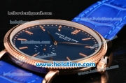 Patek Philippe Calatrava Miyota Quartz Rose Gold Case with Stick Markers and Blue Dial