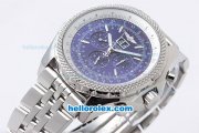 Breitling Bentley 6.75 Big Date Automatic Movement Silver Case with Blue Dial and Honeycomb Bezel-SS Strap