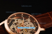 Vacheron Constantin Patrimony Skeleton Automatic Movement Rose Gold Case with Rose Gold Bezel and Brown Leather Strap