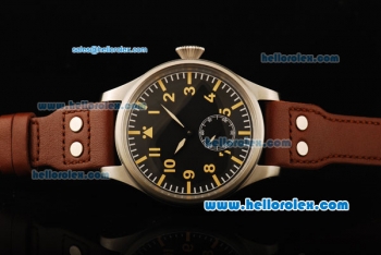 IWC Pilot's Watch Automatic Movement Steel Case with Black Dial and Brown Leather Strap-55mm Size
