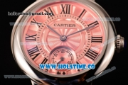 Cartier Ballon Bleu De Small Swiss Quartz Steel Case with Pink Dial Roman Numeral Markers and Pink Leather Strap