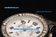 Hublot Big Bang Chronograph Swiss Quartz Movement White Dial with Diamond Bezel and Black Rubber Strap-Lady Model