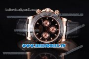 Rolex Daytona Clone Rolex 4130 Automatic Rose Gold Case with Black Black Leather Strap and Stick Markers - 1:1 Original (EF)