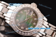 Rolex Datejust Lady Pearlmaster 2813 Automatic Steel Case with Diamond Bezel Grey Mop Dial and Stainless Steel Strap ETA Coating