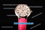 Cartier Ballon Bleu De Small Swiss Quartz Steel Case with White Dial Black Roman Numeral Markers and Hot Pink Leather Strap