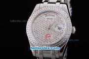 Rolex Day-Date Oyster Perpetual Automatic Full Diamond Bezel and Dial-Big Calendar and Silver Pointer