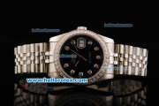 Rolex Datejust Oyster Perpetual Full Swiss ETA 2836 Automatic Movement Full Steel with Black Dial and Diamond Markers/Bezel