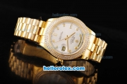 Rolex Day-Date II Automatic Movement Full Gold with Double Row Diamond Bezel-Silver Dial and Diamond Markers