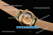 Vacheron Constantin Metiers d'Art Swiss ETA 2824 Automatic Yellow Gold Case with White MOP Dial Green Leather Strap and Diamonds Bezel