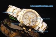 Rolex Daytona Chronograph Swiss Valjoux 7750 Automatic Movement Steel Case with White Dial and Gold Bezel-Two Tone Strap