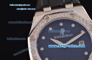 Audemars Piguet Royal Oak Lady Miyota OS2035 Quartz Steel Case with Diamond Bezel Black Dial and Rubber Strap