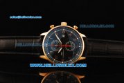 IWC Portuguese Yacht Club Chronograph Miyota Quartz Movement Rose Gold Case with Black Dial and Black Leather Strap
