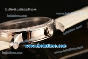 Cartier Rotonde De Swiss Quartz Steel Case with Diamonds Bezel Skeleton Dial and White Leather Strap