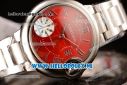 Cartier Ballon Bleu De Japanese Miyota Quartz Steel Case with Red Dial Roman Numberal Markers and Steel Bracelet