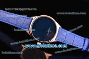 Vacheron Constantin Patrimony Miyota Quartz Rose Gold Case with Blue Leather Strap and Blue Dial